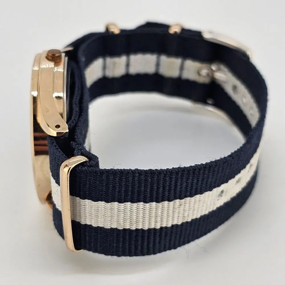 Aeropostale Unisex Watch 38MM White Dial Blue White Canvas Band New Battery‎